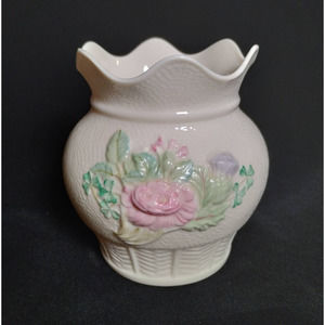 Belleek Vase, Killarny Collection with Roses, Thistles, Shamrocks, 5 inch, 1980s